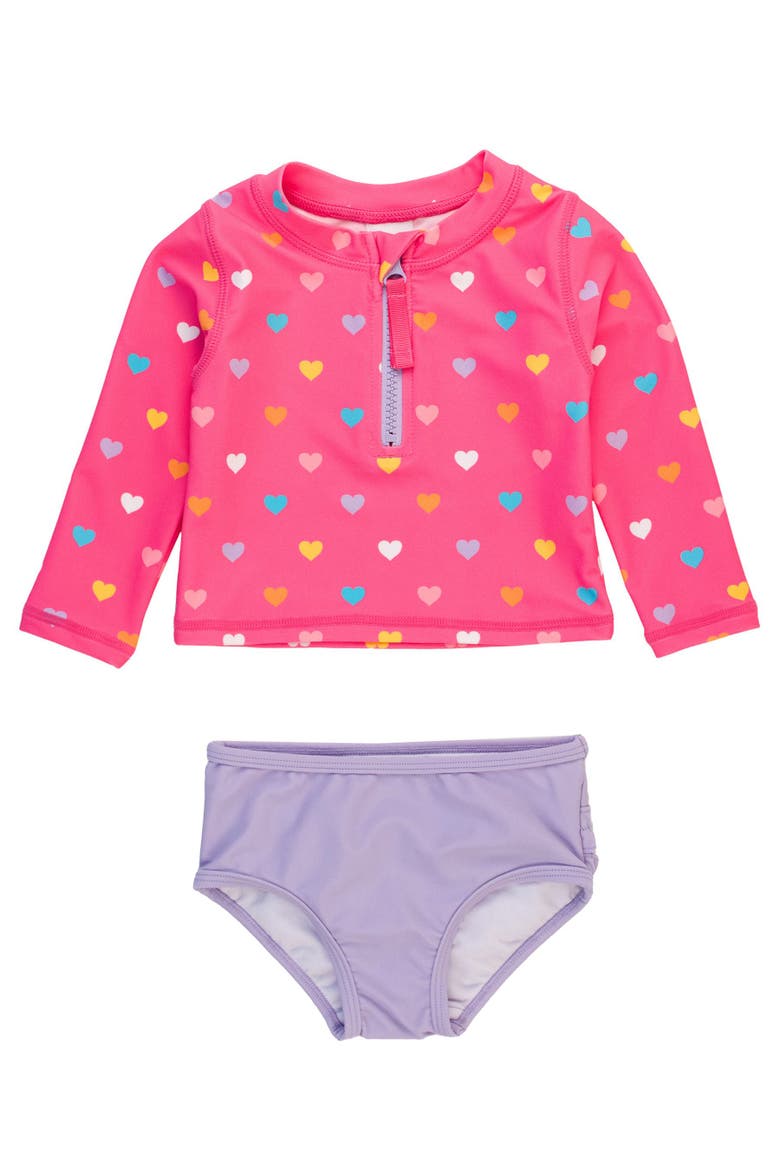 Girls UPF50+ Long Sleeve Zipper Rash Guard 2-Piece, Main, color, Colorful Hearts