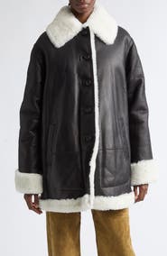 Altuzarra Blake Genuine Shearling Trim Leather Coat