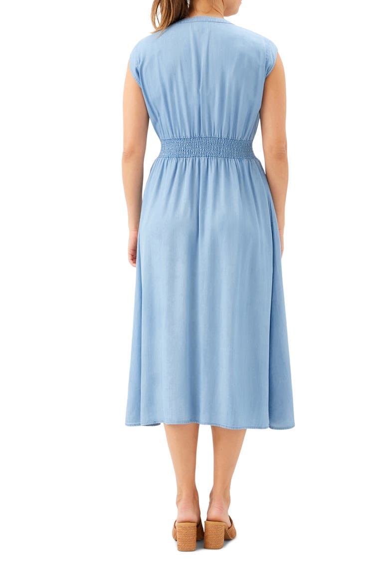 Smocked Waist Chambray Button-Up Midi Dress, Alternate, color, CHAMBRAY