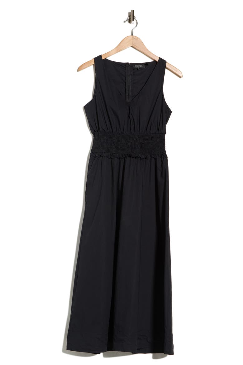 Cotton V-Neck Smocked Waist Dress, Alternate, color, BLACK
