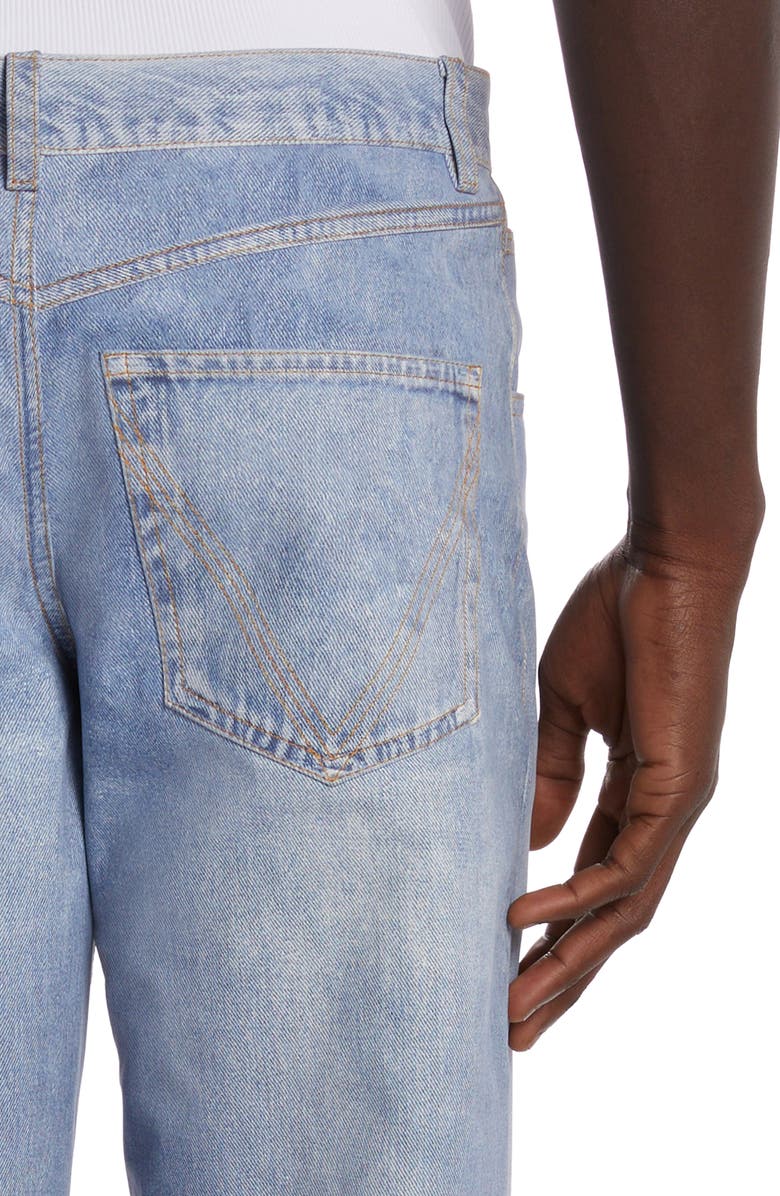 Bottega Veneta Denim Print Straight Leg Leather Pants, Alternate, color, 4942 Light Blue