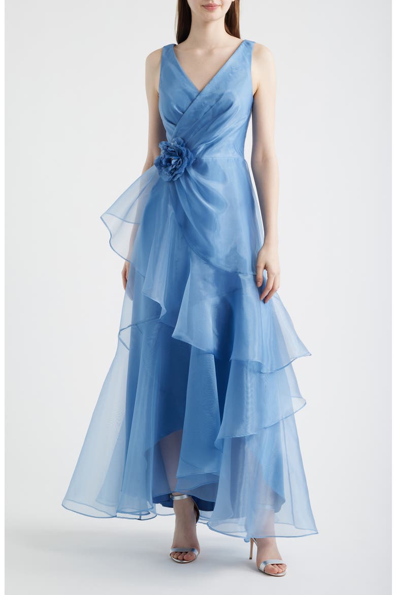 Ruffle Sleeveless Organza Gown, Main, color, LAKE