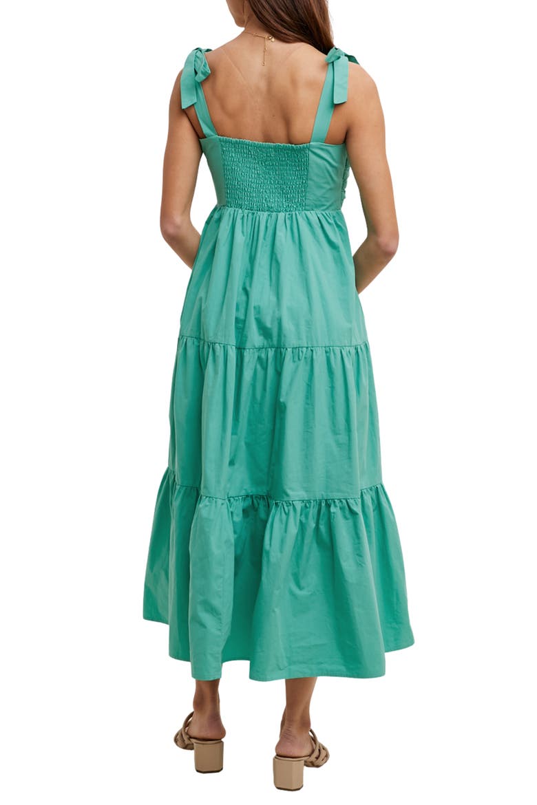 Tie Strap Pleated Bodice Cotton Sundress, Alternate, color, SEA GREEN