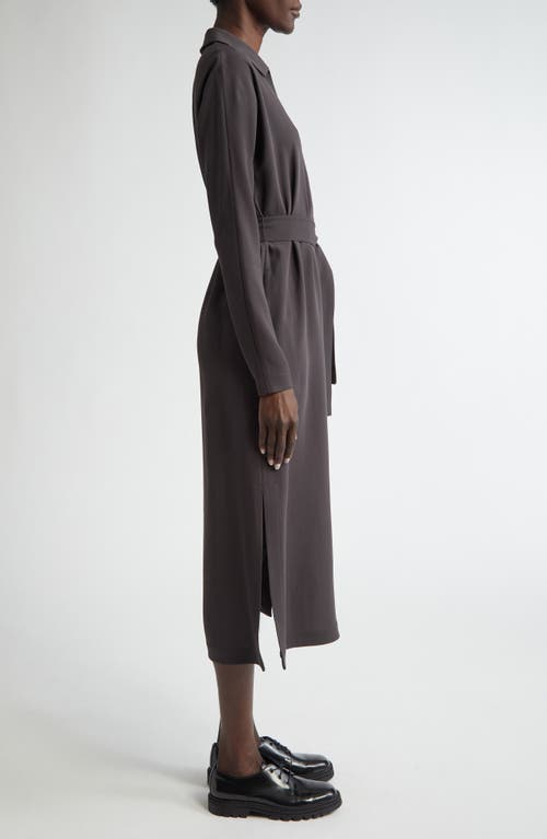 Lafayette 148 New York Long Sleeve Finesse Crepe Belted Shirtdress In Carbon