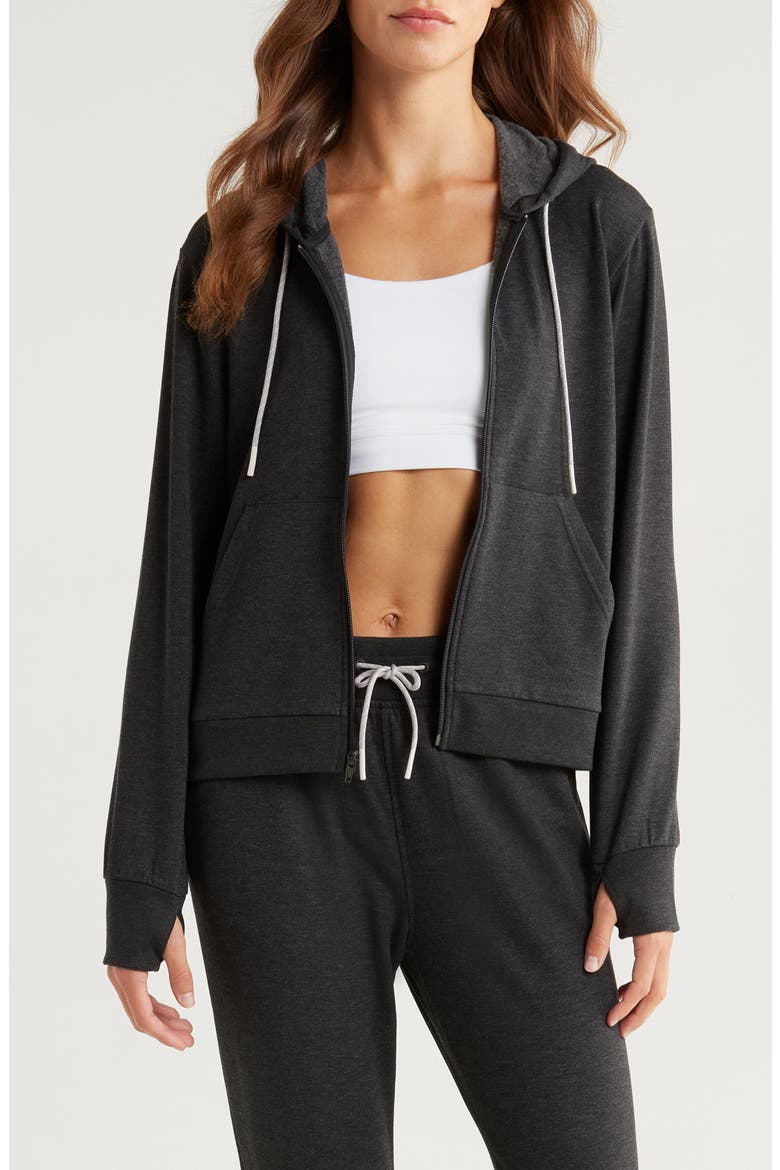 Lightweight Fleece Zip-Up Hoodie, Main, color, HEATHER BLACK