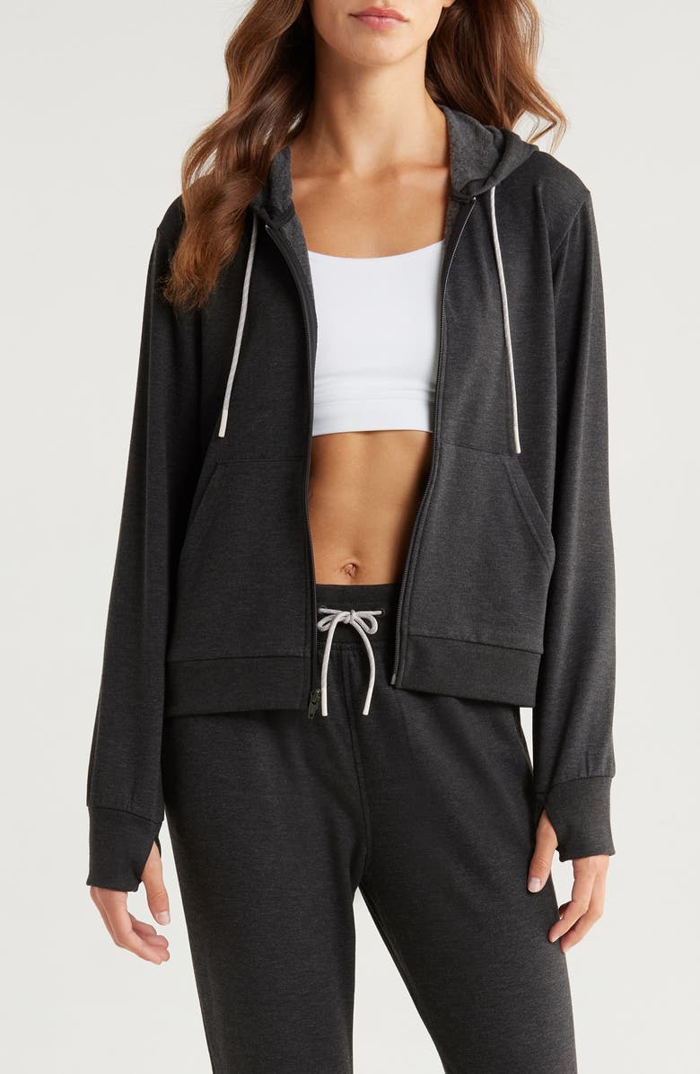 Free Fly Lightweight Fleece Zip-Up Hoodie, Main, color, Heather Black