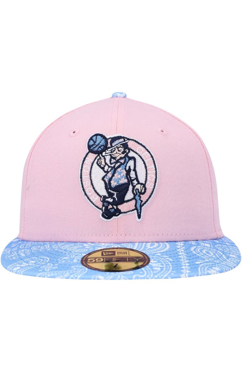 New Era Men's New Era Pink/Light Blue Boston Celtics Paisley Visor 59FIFTY Fitted Hat, Alternate, color,