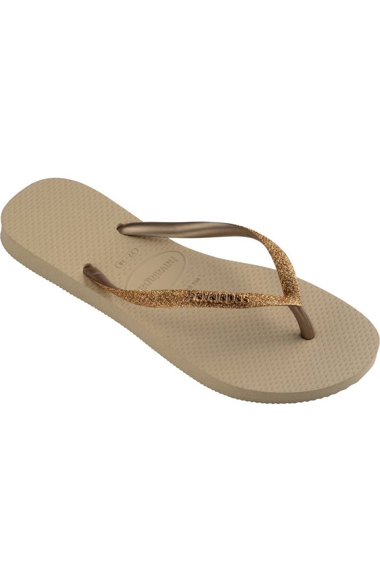 Havaianas Slim Glitter II Flip Flop, Main, color, Sand Golden