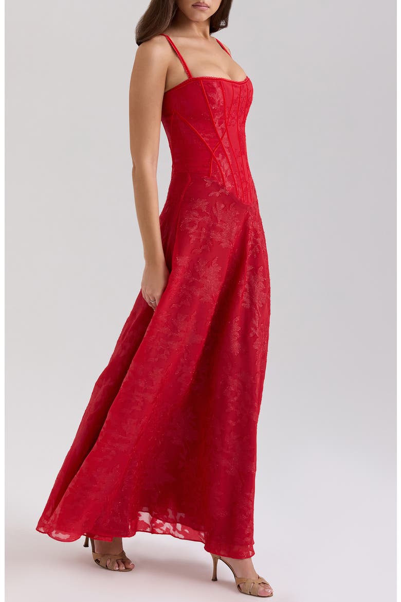 Esme Fil Coupé Gown, Alternate, color, TOMATO