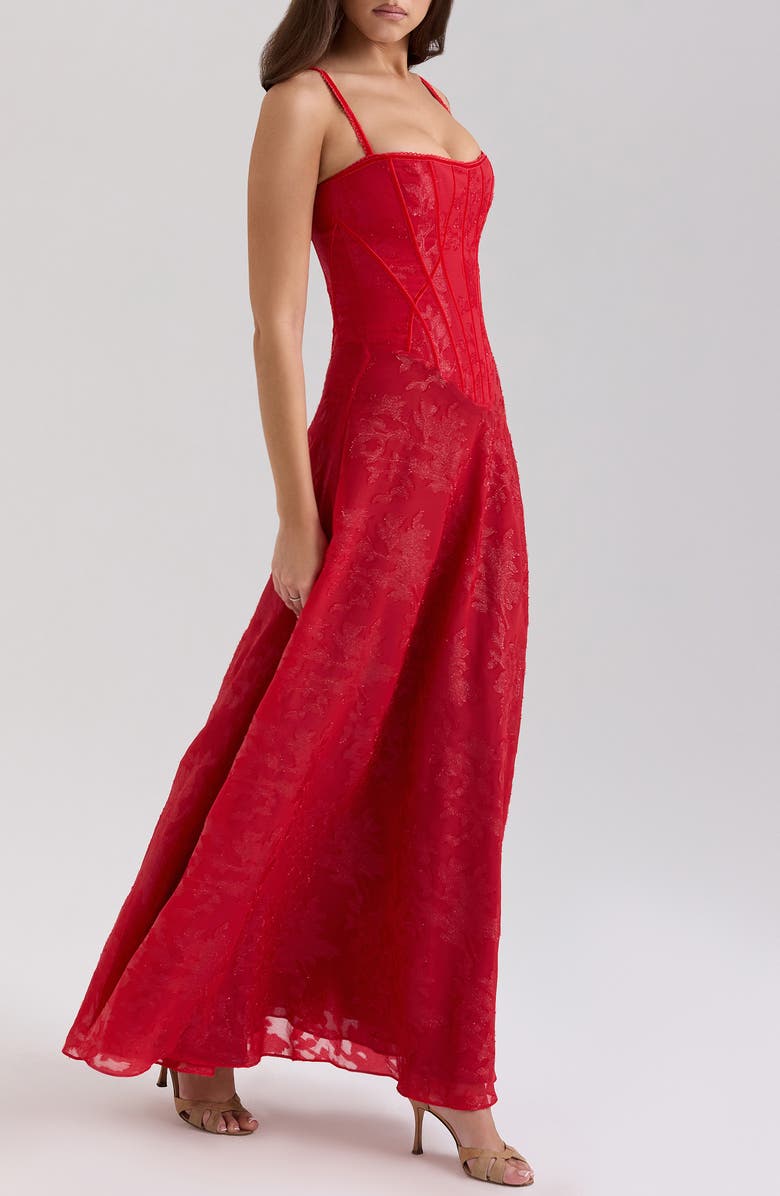 HOUSE OF CB Esme Fil Coupé Gown, Alternate, color, Tomato