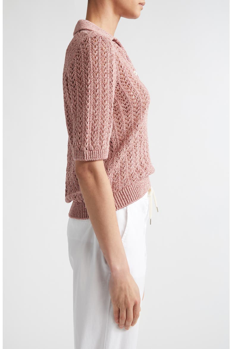 Open Stitch Cotton & Linen Blend Polo, Alternate, color, 174 RASPBERRY