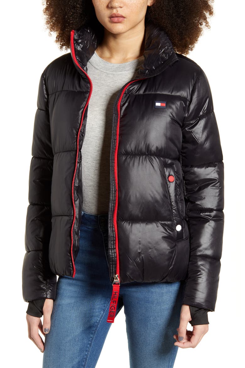 Crop Puffer Coat, Main, color, BLACK