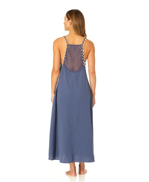 Anne Cole V Neck Braided Shell Strap Cover Up In Blue Indigo