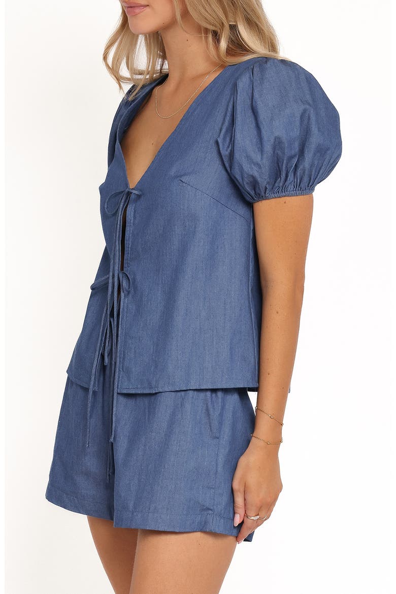 Dominic Tie Front Puff Sleeve Top, Alternate, color, DENIM