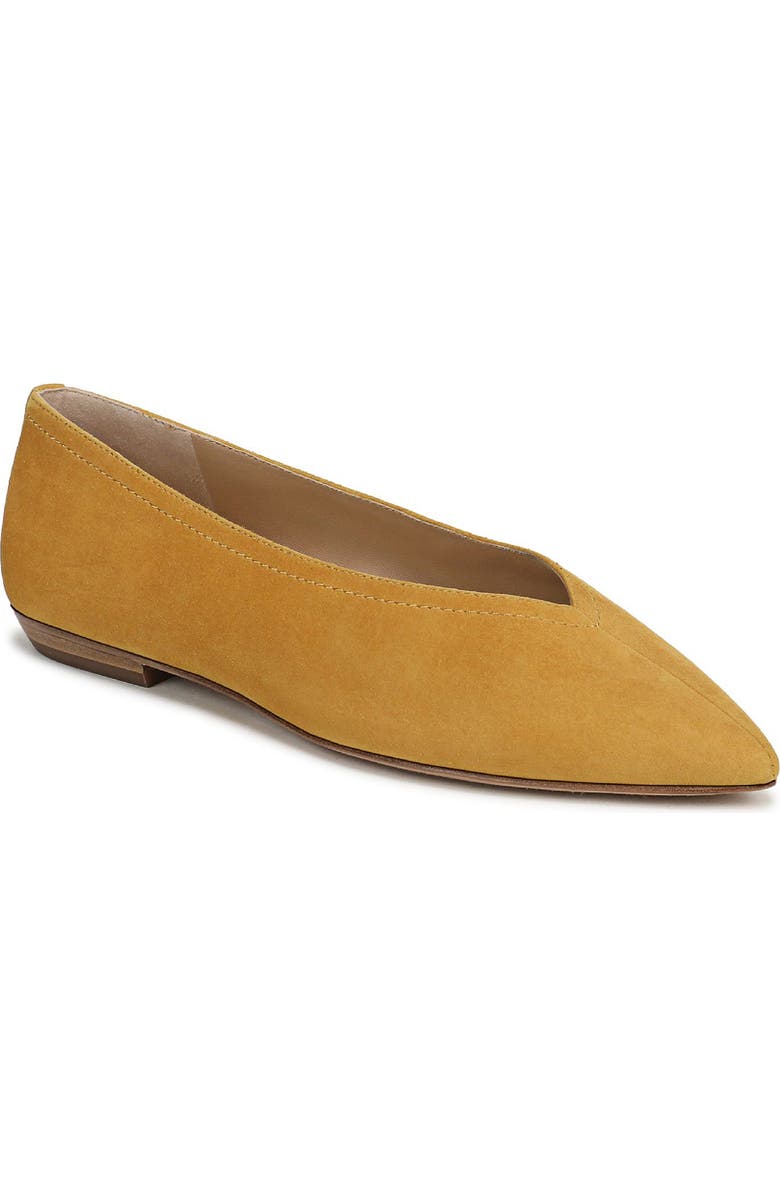 Veronica Beard Bancroft Pointed Toe Flat, Main, color, Mustard Yellow Suede