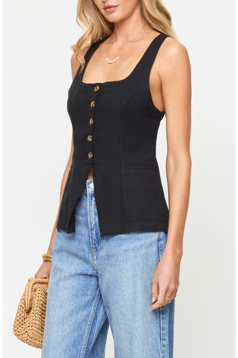 Sofie Linen & Cotton Vest, Alternate, color, BLACK