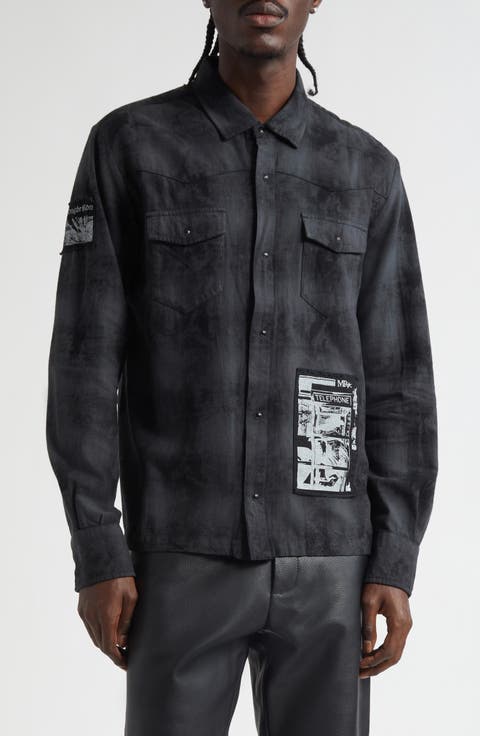 Patchwork Distressed Over Dyed Cotton Flannel Shirt