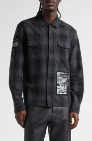 MIDNIGHT RODEO Patchwork Distressed Over Dyed Cotton Flannel Shirt