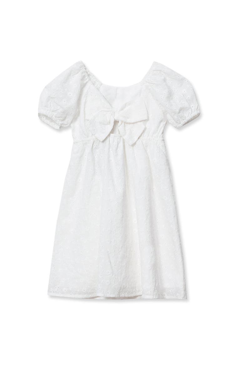 Girls Short Sleeve Bow Dress, Alternate, color, White