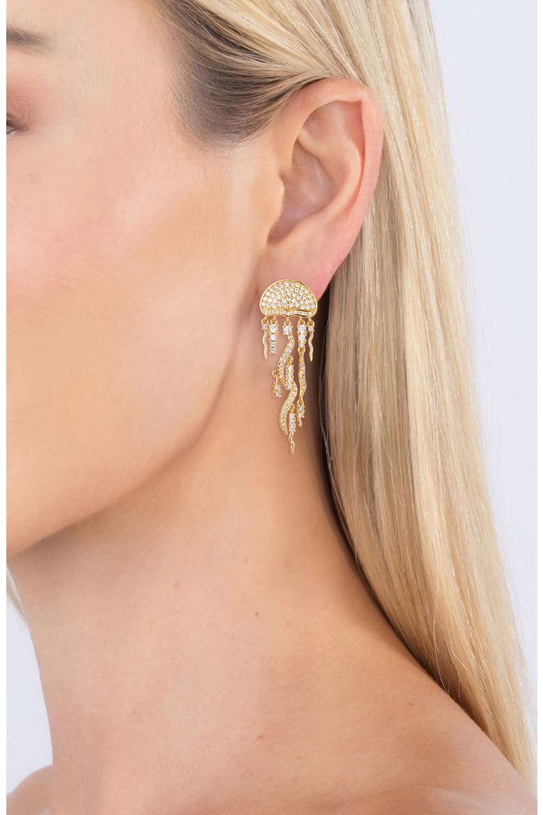 Jellyfish Cubic Zirconia Drop Earrings, Alternate, color, GOLD