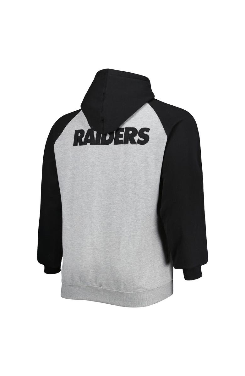 PROFILE Men's Heather Gray Las Vegas Raiders Big & Tall Fleece Raglan Full-Zip Hoodie Jacket, Alternate, color,