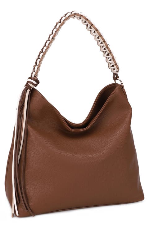 Bree Braided Handle Large Faux Leather Hobo