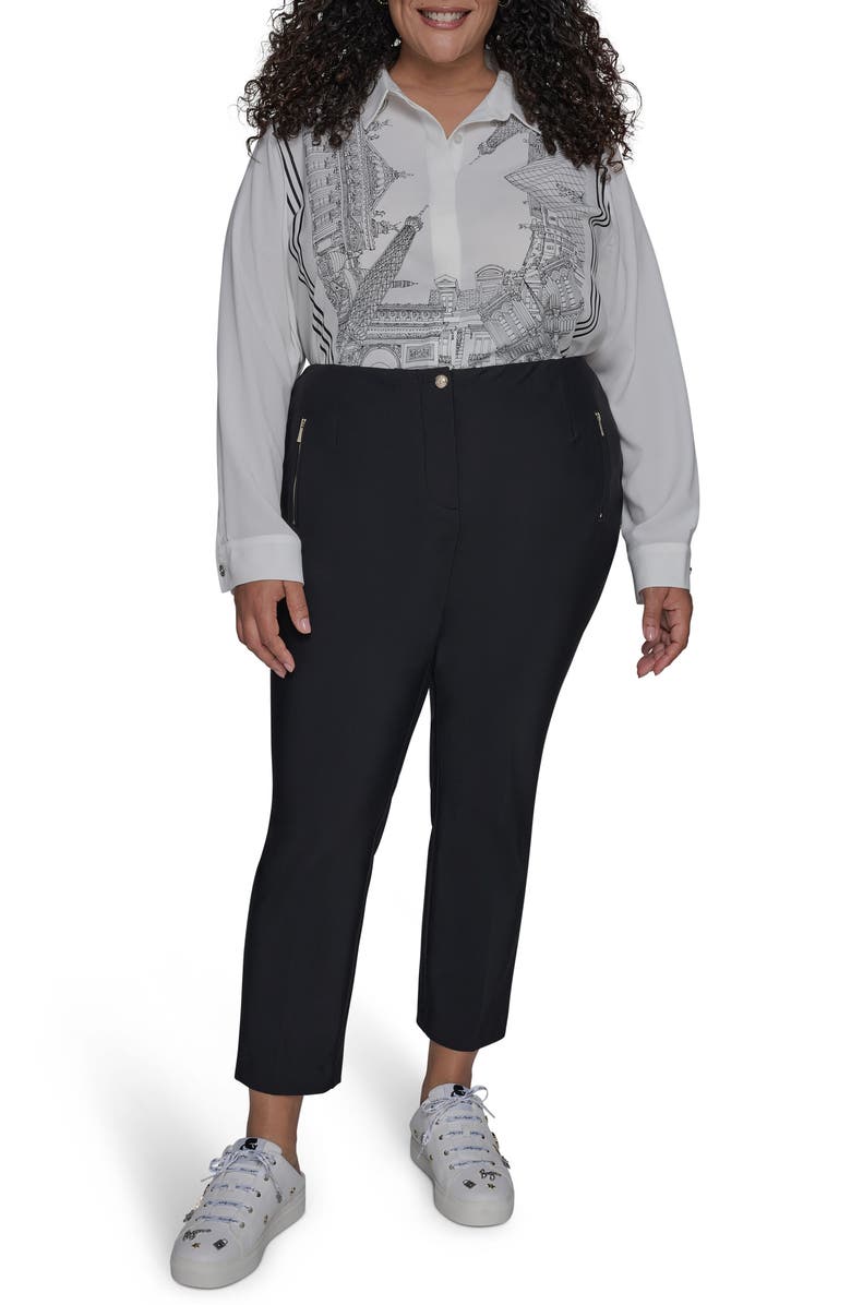 KARL LAGERFELD PARIS Double Zip Pants, Alternate, color, Black