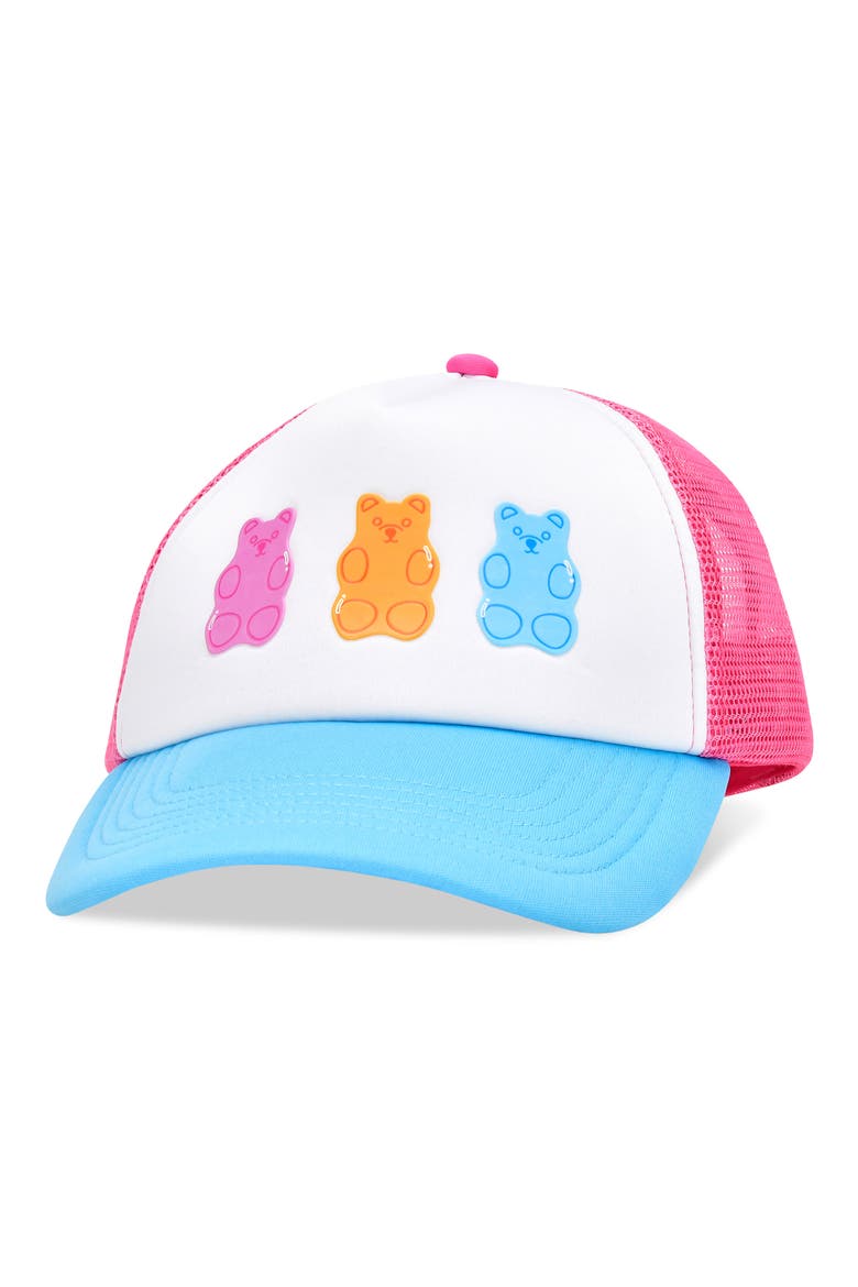 Kids' Jelly Bear Trucker Hat, Main, color, PINK MULTI
