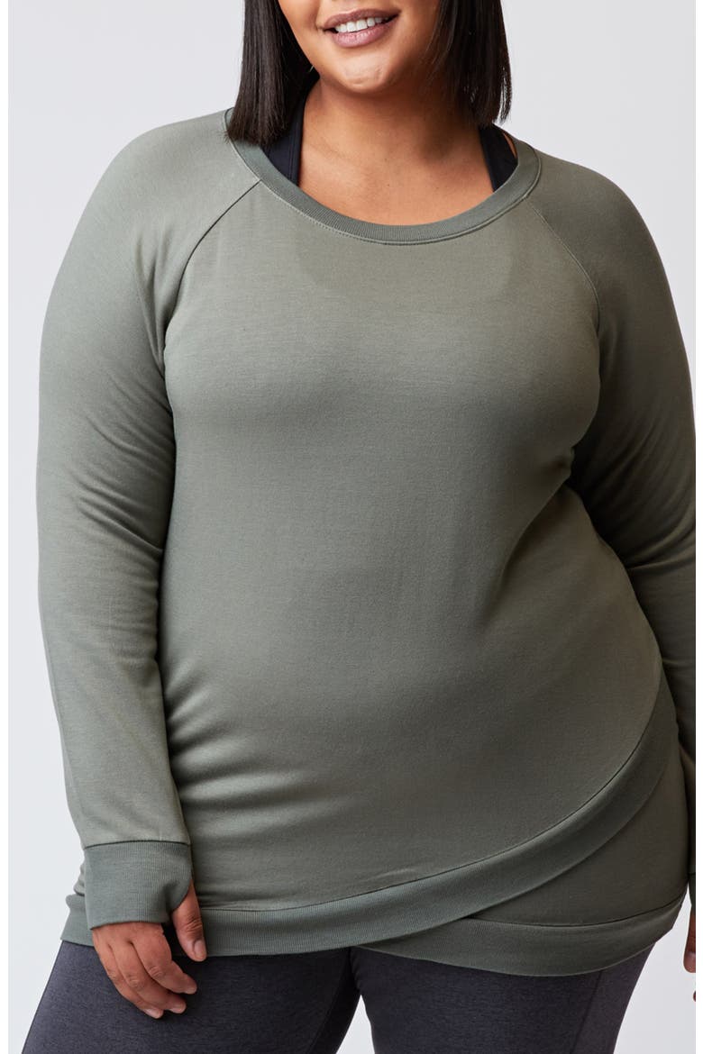 Feather Fleece Long Sleeve Tunic Top, Main, color, HEATHER RANGER GREEN