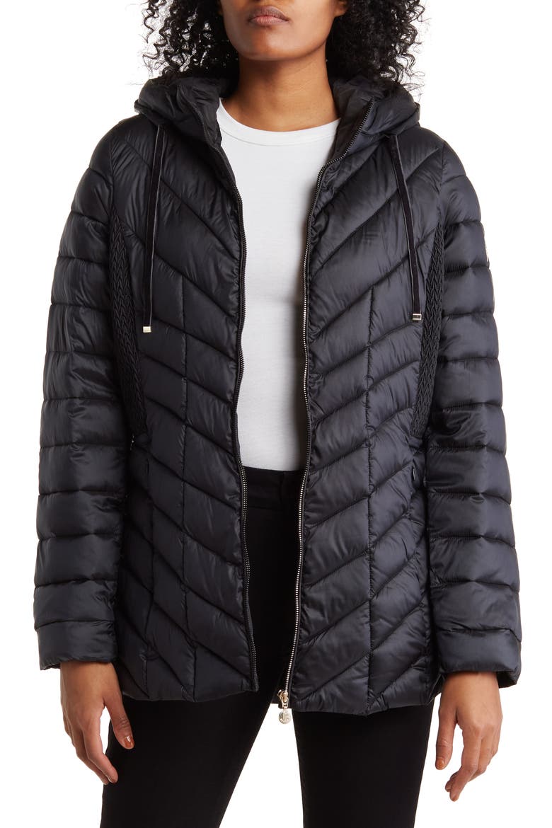 Ecoplume™ Hooded Packable Puffer Jacket, Main, color, BLACK