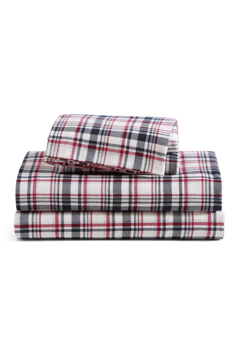 Glenbrook Plaid Cotton Flannel Sheet Set, Main, color, NAVY BLUE/ GARNET RED
