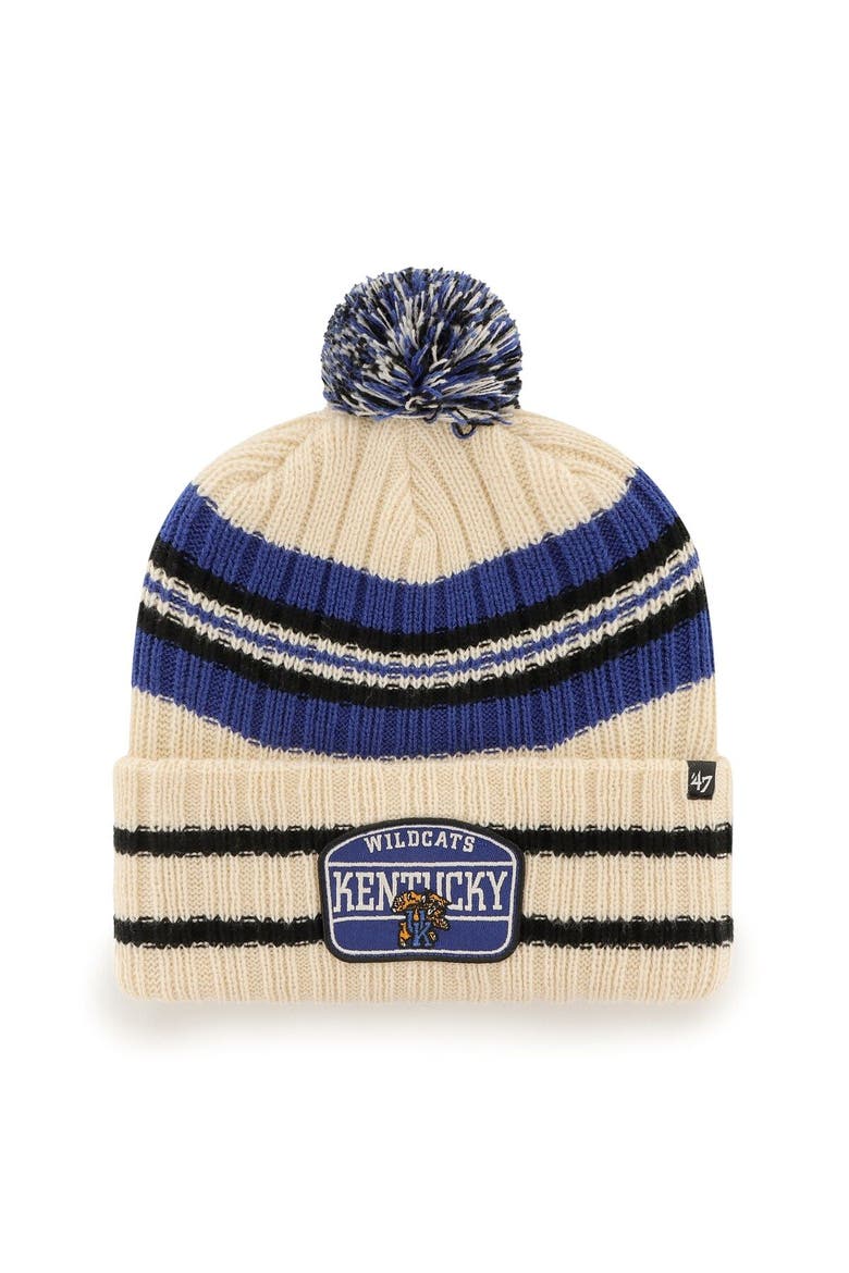 Men's '47 Natural Kentucky Wildcats Hone Patch Cuffed Knit Hat with Pom, Main, color, Natural