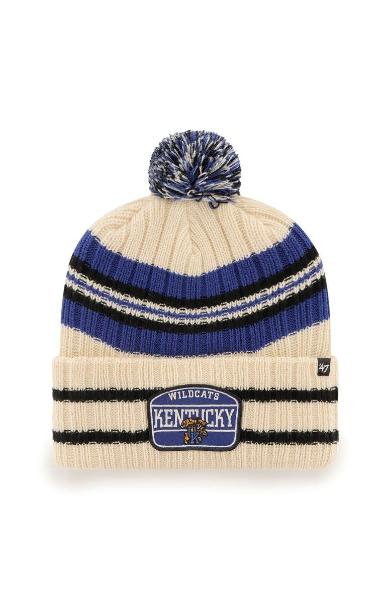 '47 Men's '47 Natural Kentucky Wildcats Hone Patch Cuffed Knit Hat with Pom, Main, color,