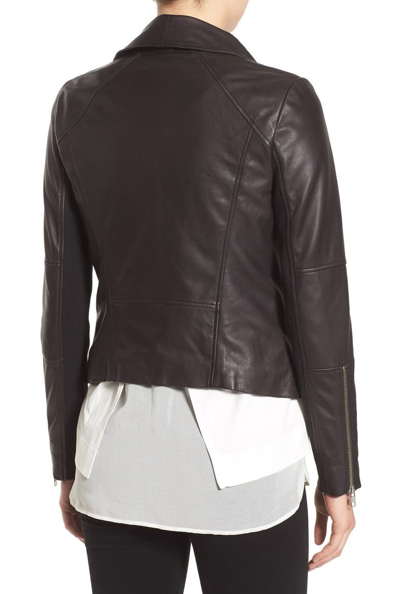 Drape Front Leather Jacket, Alternate, color, BLACK