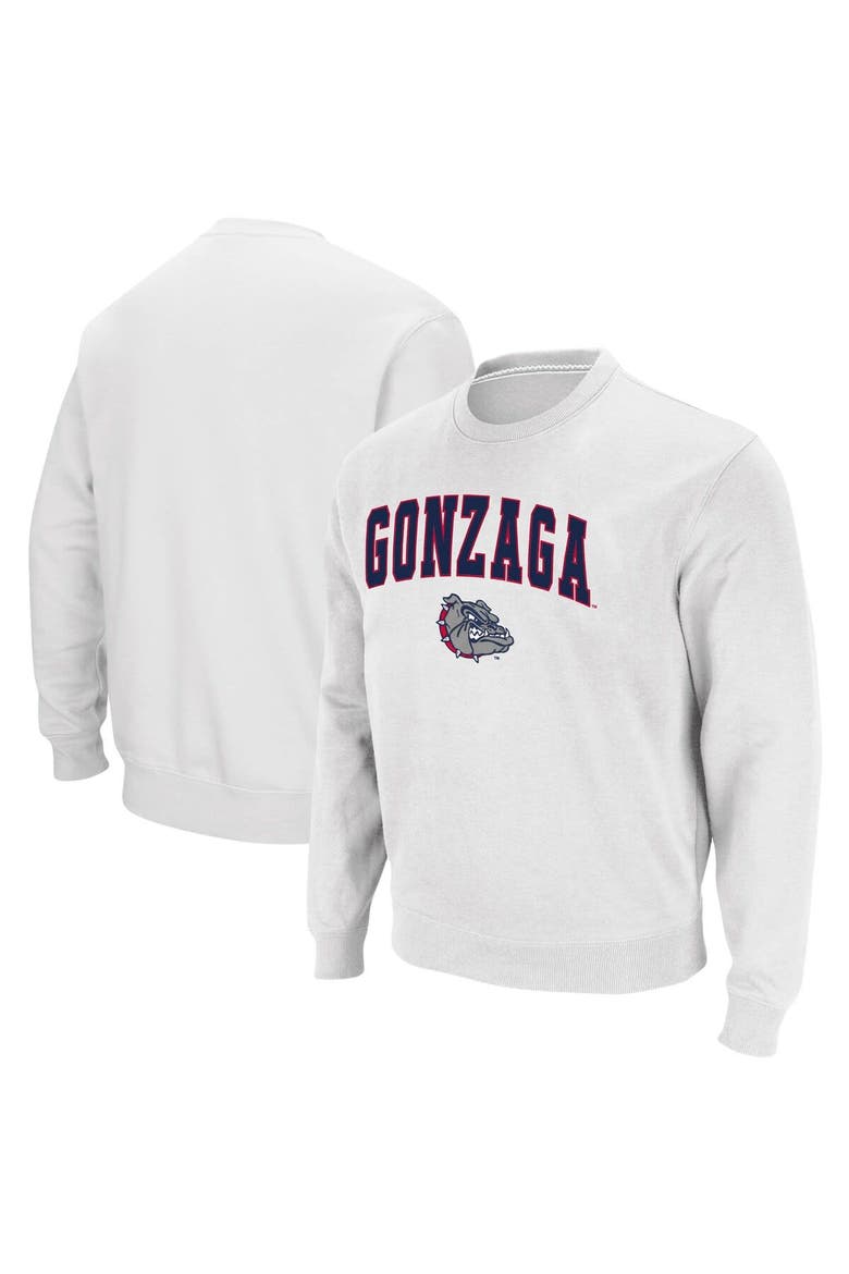 Men's Colosseum White Gonzaga Bulldogs Arch & Logo Tackle Twill Pullover Sweatshirt, Main, color, White