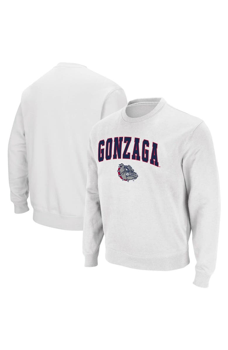 COLOSSEUM Men's Colosseum White Gonzaga Bulldogs Arch & Logo Tackle Twill Pullover Sweatshirt, Main, color, White