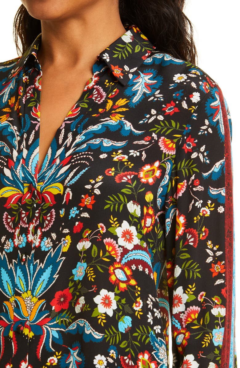 Alice + Olivia Eloise Button-Up Silk Blouse, Alternate, color, 