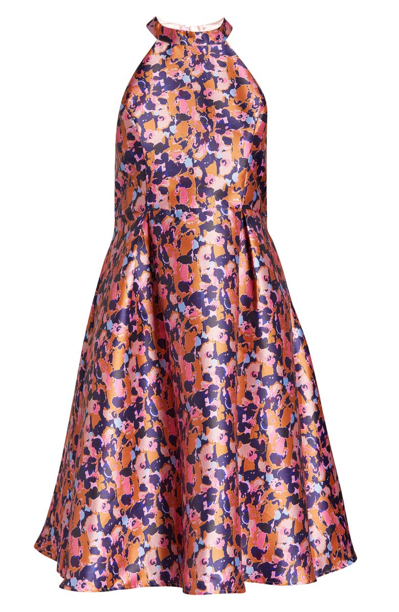 Chi Chi London Abstract Floral High Halter Neck Midi Dress, Alternate, color, 