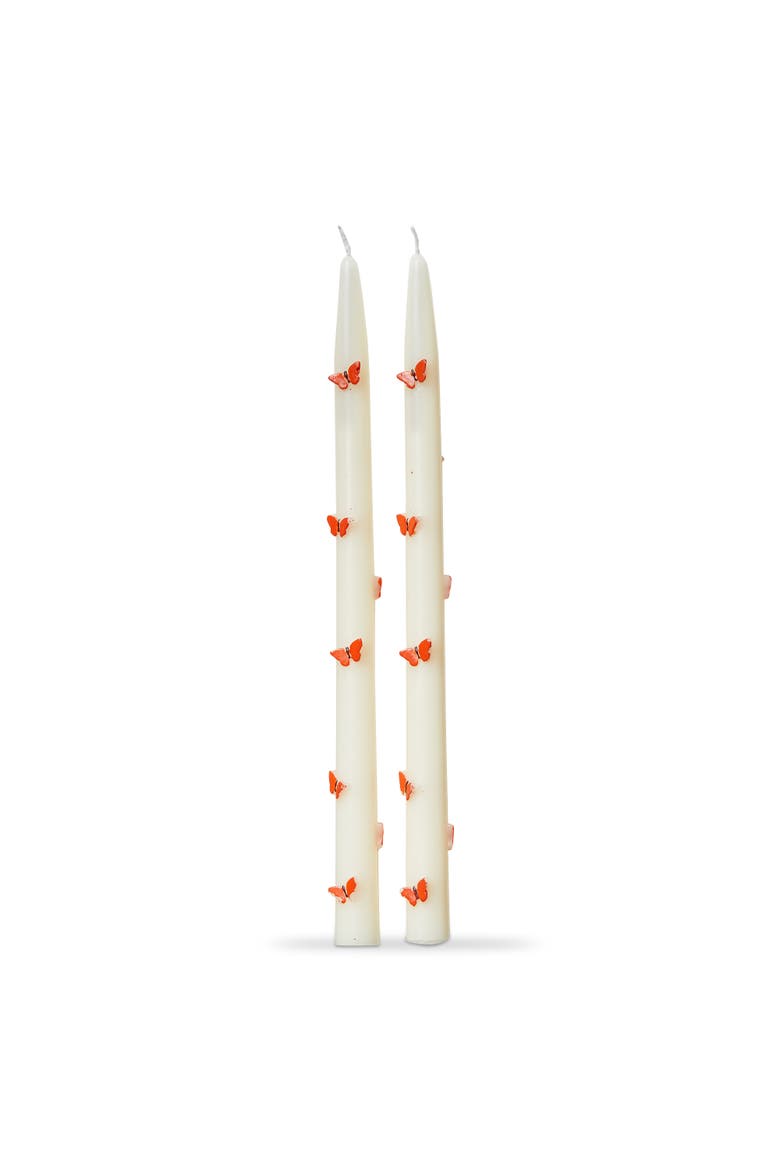 Garden Butterfly Hand Painted Taper Candles - White, Main, color, White