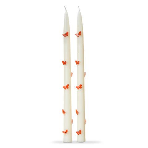 Garden Butterfly Hand Painted Taper Candles - White