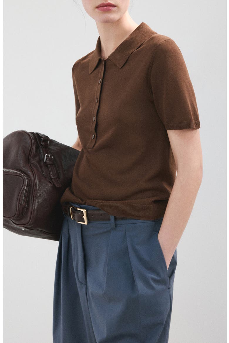 Short Sleeve Jersey Polo Sweater, Alternate, color, CHOCOLATE