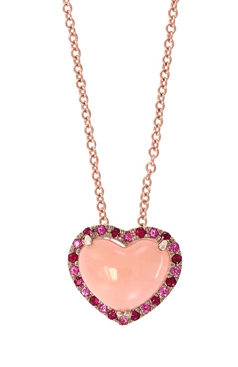 14K Rose Gold Blush Heart Pink Opal, Ruby & Pink Sapphire Pendant