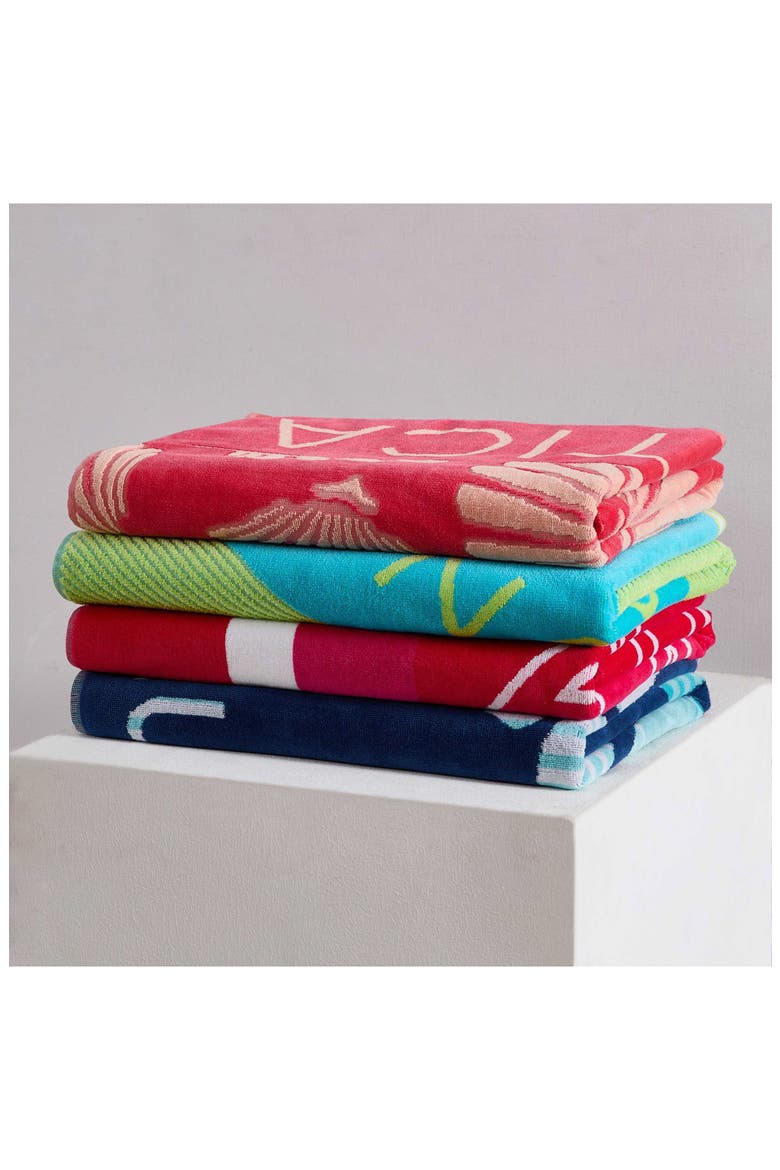 Set of 2 Cotton Blend Terry Beach Towels, Alternate, color, DARK PINK