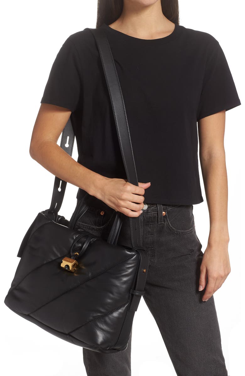 Off-White Nailed Quilted Leather Tote, Alternate, color, Black