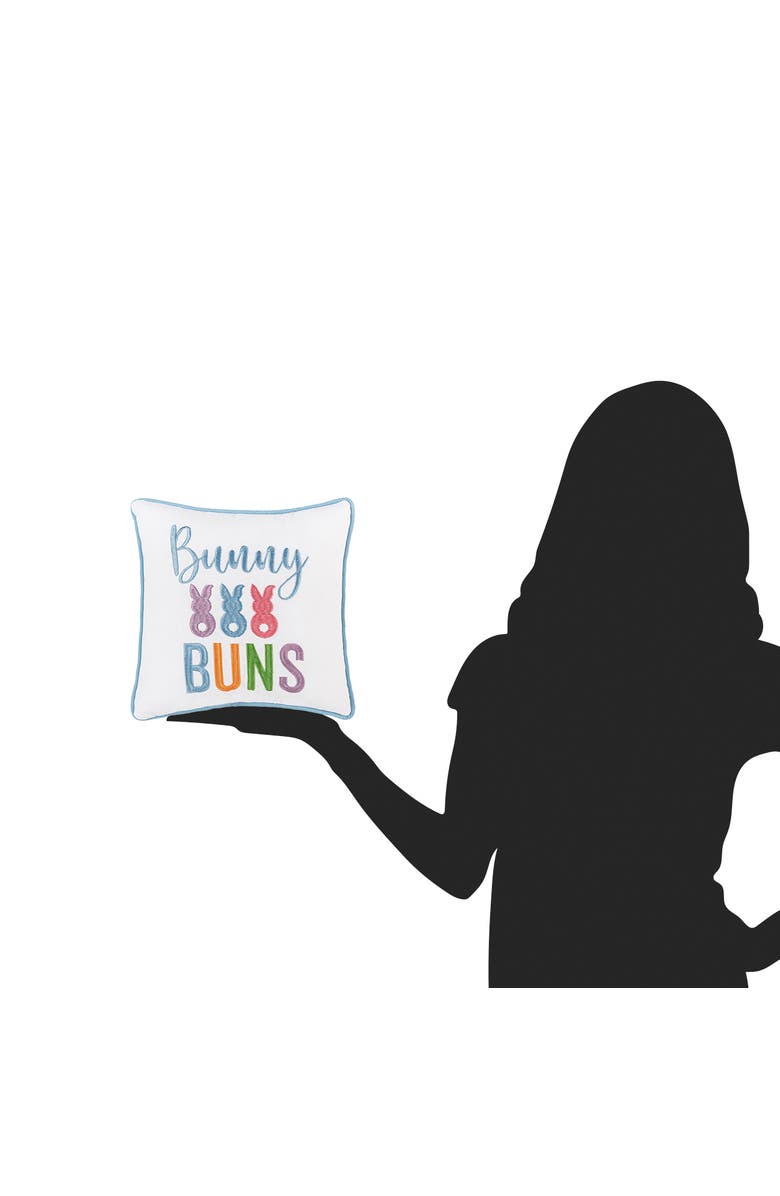 C&F Home "Bunny Buns" Easter Bunny Cotton Blend Embroidered Mini Accent Pillow 10" x 10", Alternate, color, White