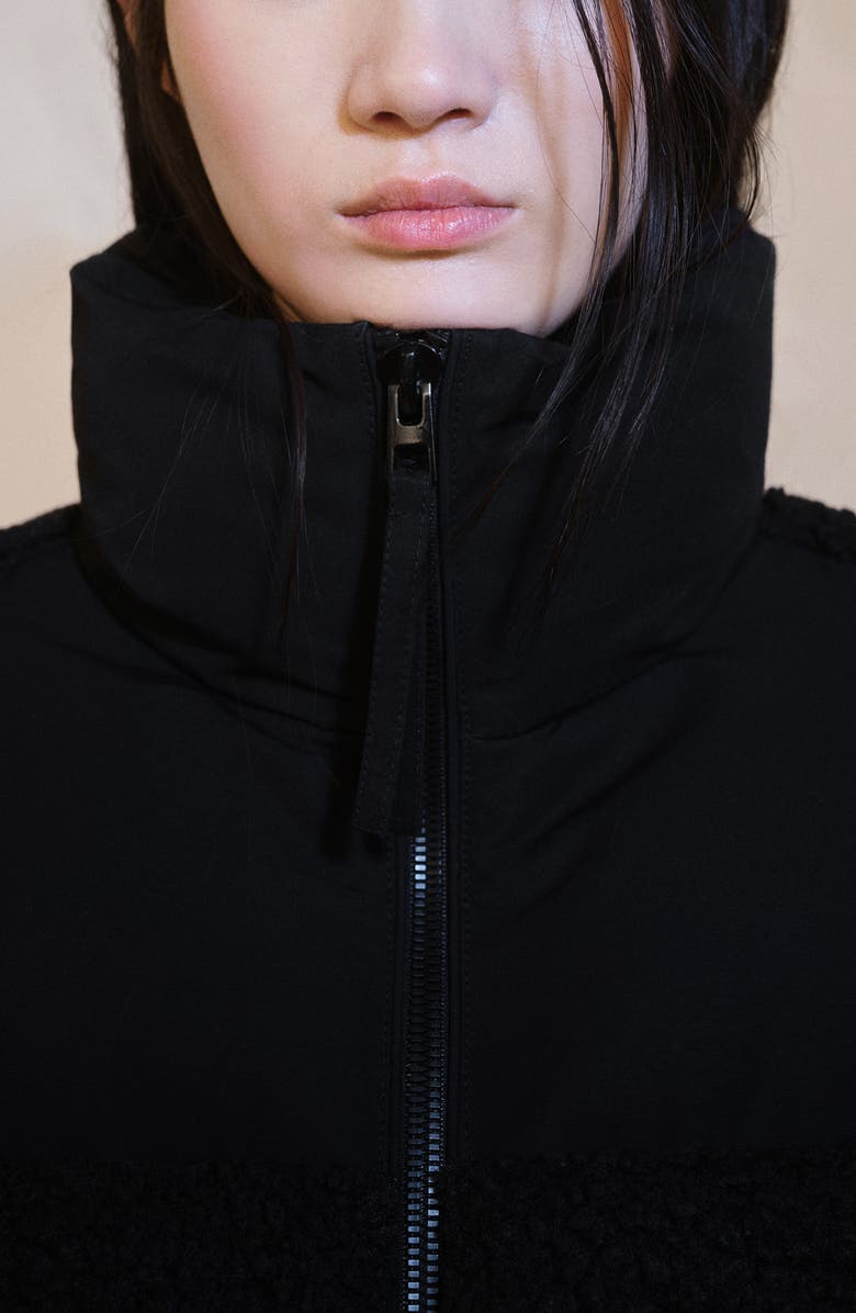 MANGO Mixed Media Faux Shearling Detail Puffer Coat, Alternate, color, Black