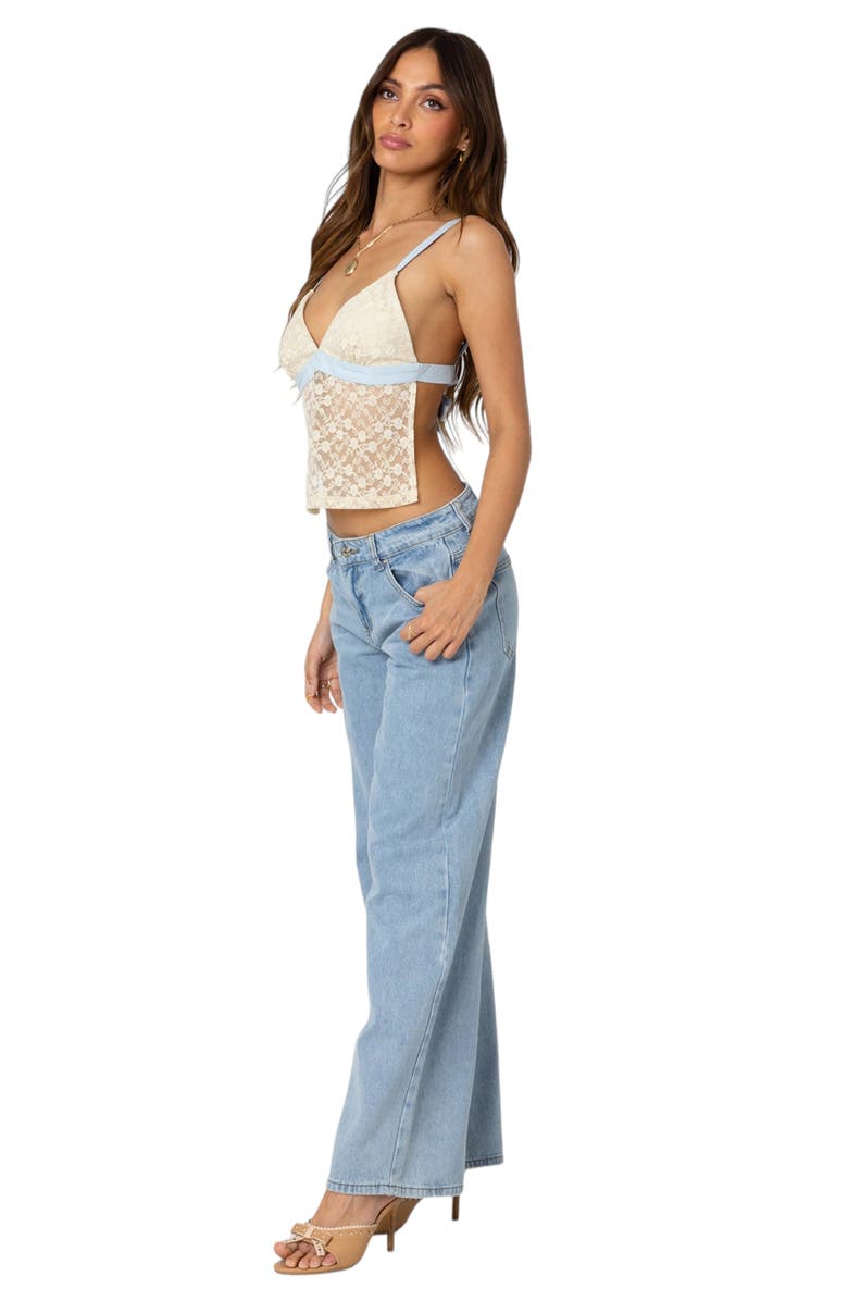 EDIKTED Lace Open Back Crop Camisole, Alternate, color, Cream