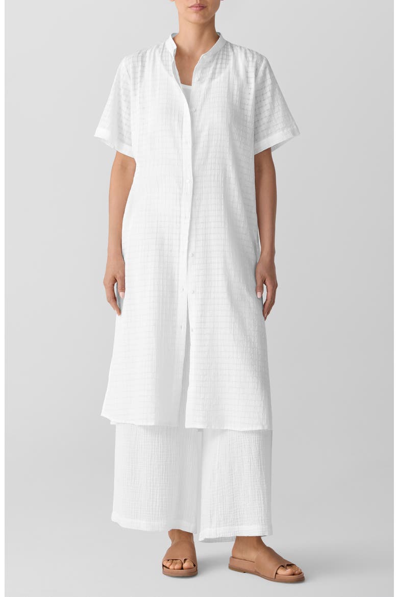 Longline Organic Cotton Blend Button-Up Shirt, Main, color, WHITE
