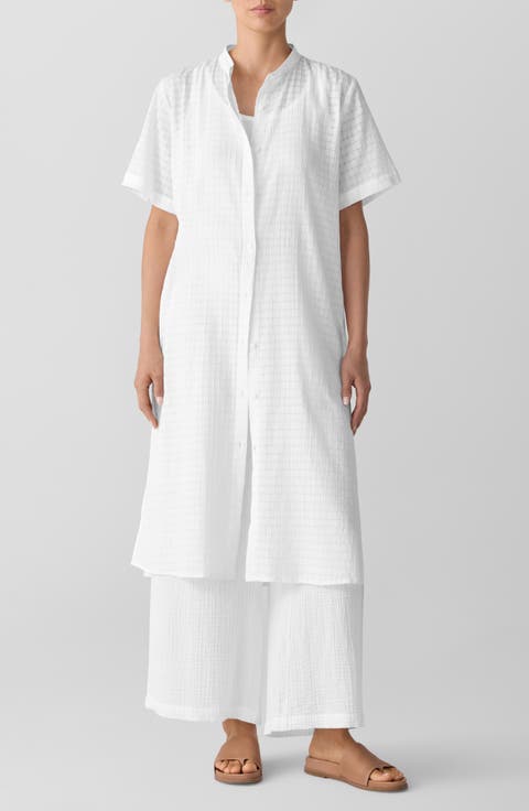 Longline Organic Cotton Blend Button-Up Shirt