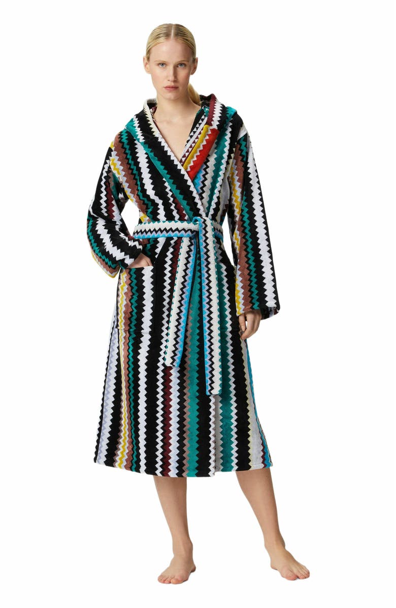 Missoni Home Long Curt Chevron Cotton Terry Hooded Bathrobe, Alternate, color, Multicoloured